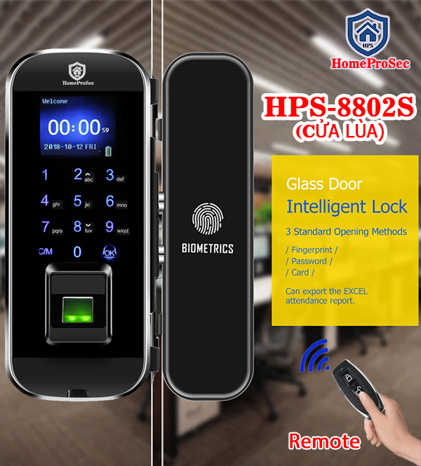 Khóa vân tay cửa kính cường lực HPS- FPC 8802SR